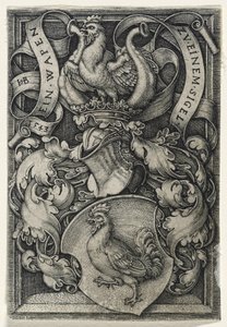 Wapen met een Haan, 1543 (gravure op geschept papier) door Hans Sebald Beham