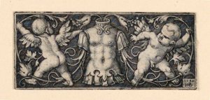 Fries met kuras in het midden, geflankeerd door twee genieën door Hans Sebald Beham