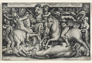 Hercules Vecht tegen de Trojanen, 1545 (gravure op geschept papier)