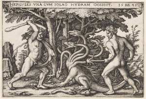 Hercules die de Hydra doodt door Hans Sebald Beham