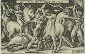 Hercules en de centauren, uit de werken van Hercules door Hans Sebald Beham
