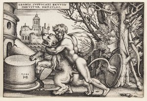 Hercules en de Nemeïsche leeuw door Hans Sebald Beham