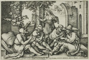 Job in gesprek met zijn vrienden door Hans Sebald Beham