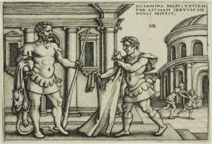 Lichas brengt het kleed van Nessus naar Hercules, uit De werken van Hercules door Hans Sebald Beham