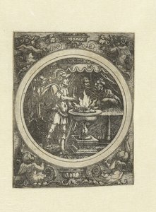 Mucius Scaevola met zijn rechterhand in het vuur door Hans Sebald Beham