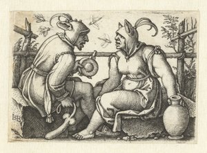 Nar met fallus en vrouwelijke nar door Hans Sebald Beham