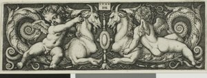 Ornament met Twee Genii die Fabeldieren Berijden door Hans Sebald Beham