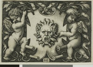 Ornament met een Masker Gehouden door Twee Genii door Hans Sebald Beham