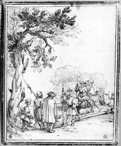 Boeren en Soldaten die Handelen door Hans Sebald Beham