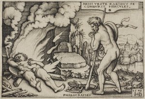 De dood van Hercules, uit De werken van Hercules door Hans Sebald Beham