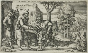 Het vertrek van de verloren zoon, plaat één uit De geschiedenis van de verloren zoon door Hans Sebald Beham