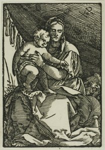 De Heilige Familie onder het baldakijn door Hans Sebald Beham