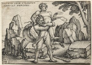 Hercules verplettert Antaeus door Hans Sebald Beham