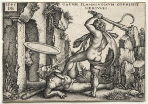 Hercules doodt de reus Cacus door Hans Sebald Beham