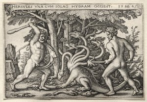 De werken van Hercules: Hercules doodt de Lerneïsche Hydra door Hans Sebald Beham