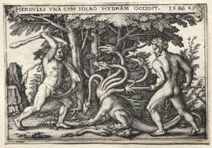 De werken van Hercules: Hercules doodt de Lerneaanse Hydra, 1545 door Hans Sebald Beham
