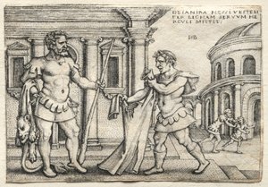 De werken van Hercules: Hercules ontvangt het met het bloed van Nessus doordrenkte kledingstuk, 1542 door Hans Sebald Beham
