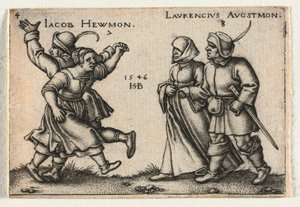 De boerenbruiloft of de twaalf maanden: 7 Jacob Hewmon 8-Laurencius Augstmon door Hans Sebald Beham