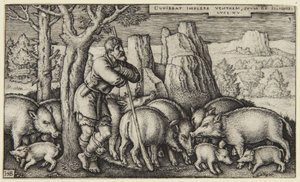 De verloren zoon III: zoon tussen de zwijnen door Hans Sebald Beham