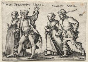 Het Dorpshuwelijk: Her Gregorius Mercz / Marcus April door Hans Sebald Beham