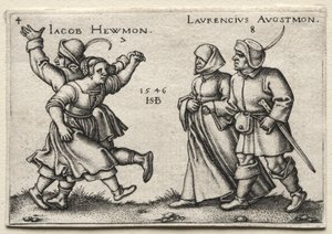 Het Dorpshuwelijk: Jacob Hewmon / Lawrencius Augstmon door Hans Sebald Beham