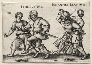 De dorpsbruiloft: Philipus Mei Johannes Brachmon, 1546 door Hans Sebald Beham