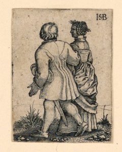 De huwelijksstoet: Koppel loopt naar links, met de rug naar ons toe door Hans Sebald Beham