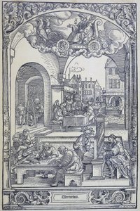 De planeet Mercurius en kunstenaars, geleerden en technici, ca. 1535 (gravure) door Hans Sebald Beham