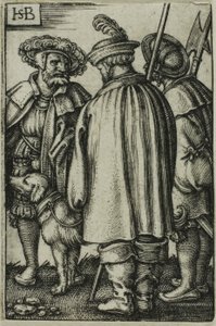 Drie soldaten en een hond door Hans Sebald Beham