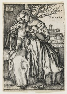 Maagd en Kind met een Papegaai, 1549 door Hans Sebald Beham