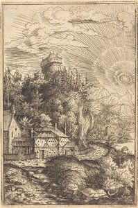 Landschap met een kasteel en stralende zon, 1553 door Hans Sebald Lautensack