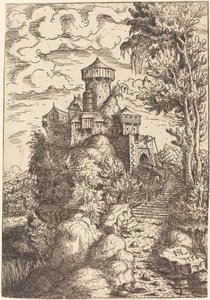 Landschap met een Fort en Grote Trap, 1554 door Hans Sebald Lautensack