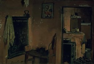 Interieur van een boerenhuis door Hans Smidth