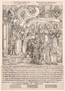 Maximiliaan gepresenteerd door zijn patroonheiligen aan de Almachtige (1519) door Hans Springinklee