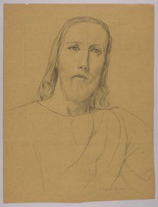 Hoofd van Christus, verso: Kruisiging van Christus door Hans Thoma