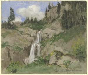 Landschap met waterval (decor voor een poppentheater) door Hans Thoma