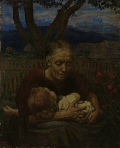 Moeder en kind in een tuin door Hans Thoma