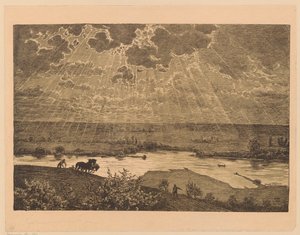 Landschap met een zaaier en een ploeger aan de Main door Hans Thoma