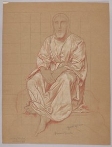 Zittende Christus, verso: herhaling van dezelfde figuur door Hans Thoma