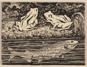 Tekening voor een leesboek: kikker door Hans Thoma