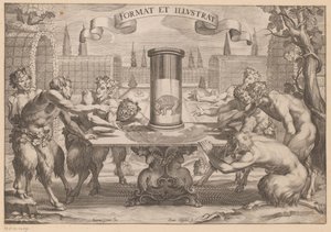 Saters rondom een anamorfose van een olifant door Hans Troschel