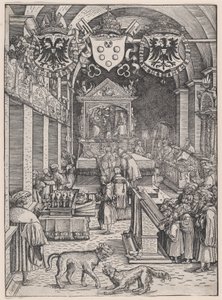 Maximiliaan I hoort de mis, ca. 1515 door Hans Weiditz
