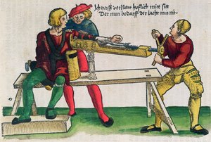 Apparaat voor het genezen van armfracturen, illustratie uit het 