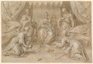 De Madonna op de troon met Sint Jan de Doper en Sint Jan de Evangelist door Hans von Aachen