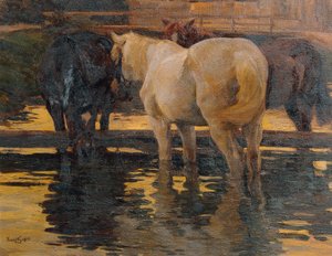Paarden in de wasplaats door Hans von Hayek
