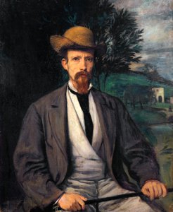 Zelfportret met gele hoed door Hans von Marées