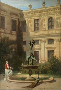 Duits: Der Grottenhof in der Münchner Residenz Binnenplaats met de Grot in de Koninklijke Residentie van München door Hans von Marées