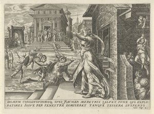 Rachab laat de spionnen door het raam ontsnappen (serie titel: De geschiedenis van Jozua) door Harmen Jansz Muller