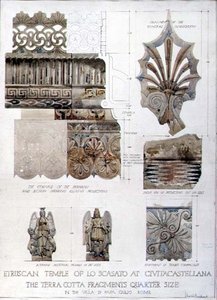 Studies van Fragmenten van de Etruskische Tempel van Lo Scasato in Civitacastellana en van de Villa di Papa Giulio in Rome, c.1910
