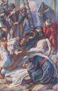Bij het kruis, illustratie uit Harold Copping Pictures: The Crown Series, ca. 1920s door Harold Copping